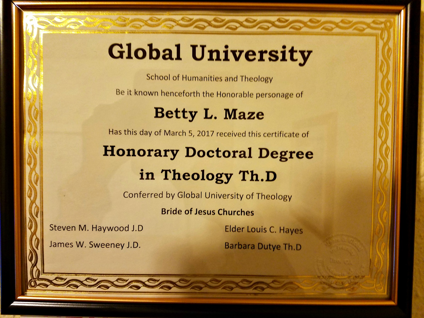 Betty L Maze 84 Receives Honorary Doctoral Degree in Theology from