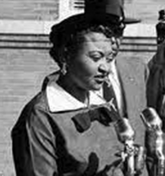 Mamie Till speaks to the press after her son was lynched in Mississippi in 1955. Wikipedia.org photo.