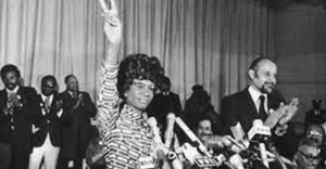 File photo of Congresswoman Shirley Chisholm announcing her run for president in 1972. WNYC.org photo.