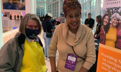 Charlotte Maxwell Clinic Executive Director Melbra Watts and Board President Lynne Srinivasan at the Cancer Awareness Night at Chase Arena in San Francisco.
