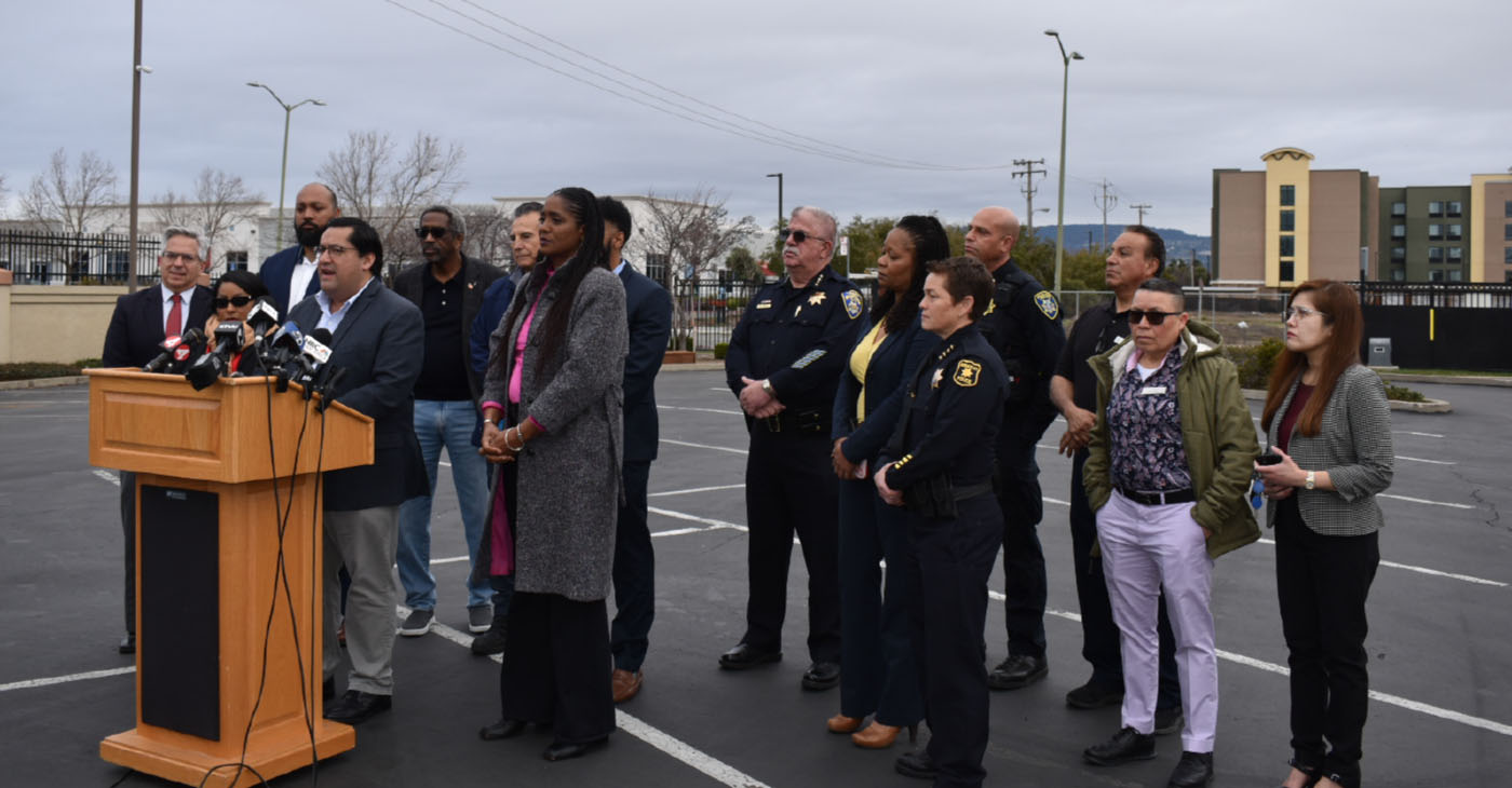 East Bay leaders and law enforcement agencies announce a regional public safety and crime partnership at the Holiday Inn in Hegenberger Road Corridor, Oakland.