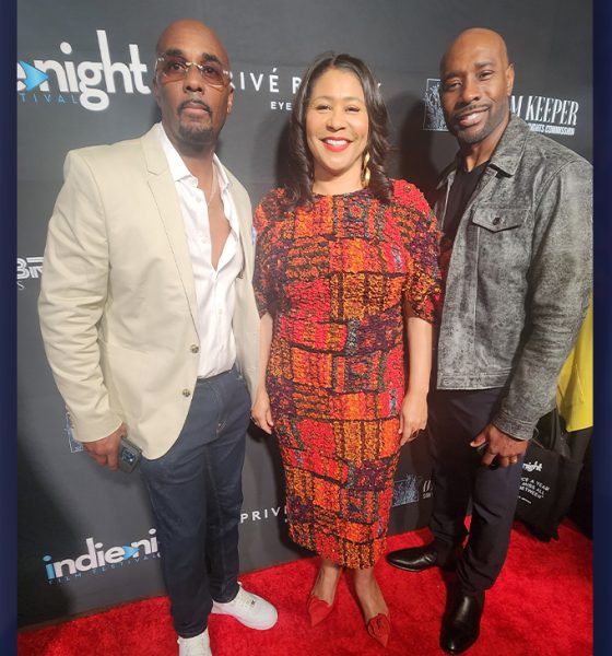 (Left to Right) Dave Brown, CEO, Indie Night Festival, San Francisco Mayor London Breed, and actor Morris Chestnut. Photo by Y’Anad Burrell