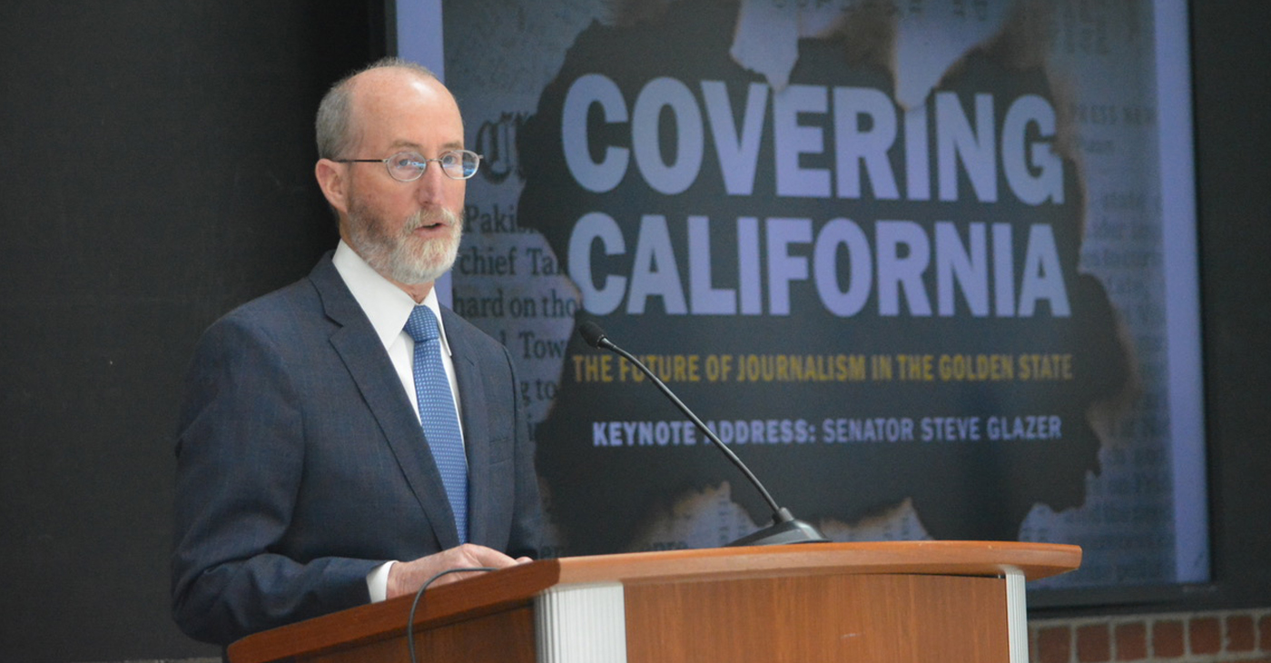 Sen. Steve Glazer (D-Contra Costa) was the keynote speaker at Capitol Weekly's Covering California: The Future of Journalism In the Golden State event held in Sacramento on May 30. CBM photo by Antonio Ray Harvey.