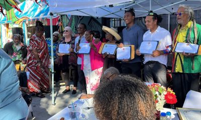 A celebration of Caribbean Heritage Month last year in front of Cocobreeze Restaurant at 2370 High St. Photo courtesy Annabelle Goodridge.