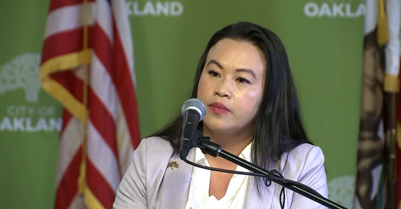 Oakland Mayor Sheng Thao during a press conference following the FBI raid on her home. Photo courtesy ABC7 San Francisco.