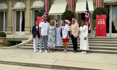 First Lady Jill Biden stands with some members of the U.S. delegation to the Paris 2024 Olympic Games.