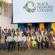 The inaugural class of the Sacramento State Black Honors College, shown here along with campus and national leaders, was introduced at a ceremony marking the opening of the new first-of-its-kind education initiative. (Sacramento State/Andrea Price)