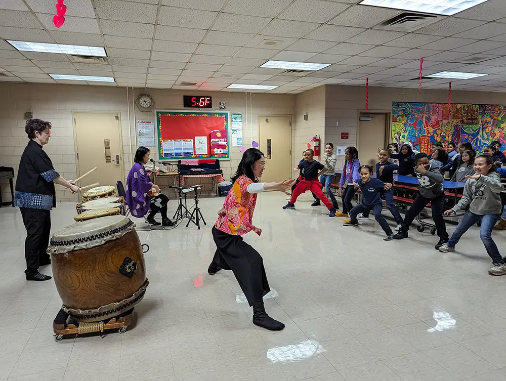 Students explore Japanese culture through music during a Midori Foundation Celebrate! Music event. Photo courtesy the Nissan Foundation.