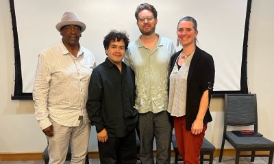 (L-R) Richard “Razor” Johnson, plaintiff and hunger strike survivor; JoeBill Muñoz and Lucas Guilkey, director and producer, respectively, of the Film Documentary “The Strike;” and event host Caitlin Henry, Criminology and Justice Studies Lecturer at Sonoma State University. Photo by Jonathanfitnessjones