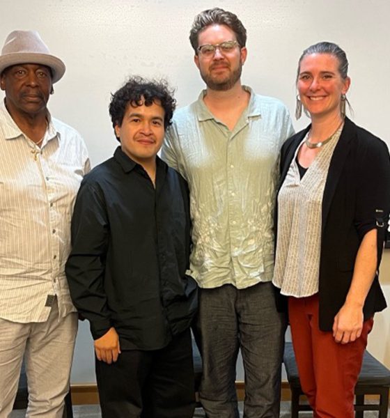 (L-R) Richard “Razor” Johnson, plaintiff and hunger strike survivor; JoeBill Muñoz and Lucas Guilkey, director and producer, respectively, of the Film Documentary “The Strike;” and event host Caitlin Henry, Criminology and Justice Studies Lecturer at Sonoma State University. Photo by Jonathanfitnessjones