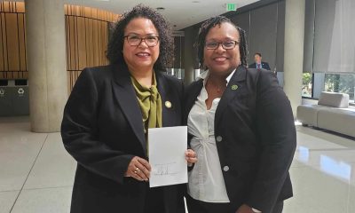 Asm. Mia Bonta (D-Oakland) and Asm. Lori Wilson (D-Suisun City), Chair of the Legislative Black Caucus, in Sacramento on September 26, celebrate after Gov. Newsom signed several CLBC bills into law. Photo by Antonio Ray Harvey, California Black Media (CBM).