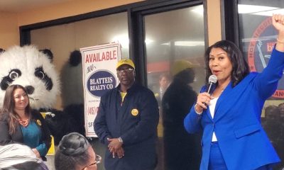 San Francisco Mayor London Breed addresses her supporters at a Meet and Greet at Cafe 22 on Mason Street in Union Square. Photo By Carla Thomas