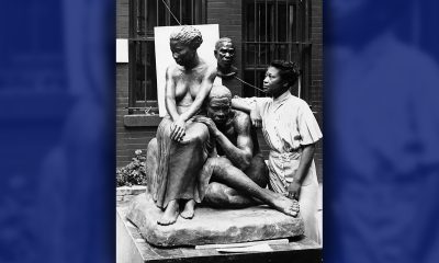 Augusta Savage with her sculpture Realization, ca. 1938. Photo by Andrew Herman, Archives of American Art, Smithsonian Institution (2371)