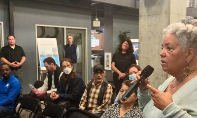 Community member Kathleen Sullivan speaks at the Chevron town hall. Photo courtesy Richmond Standard.