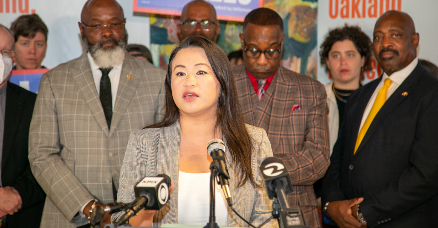 Oakland Mayor Sheng Thao thanked more than 100 faith leaders who say a recall is unfair. Photo by Kevin Hicks.