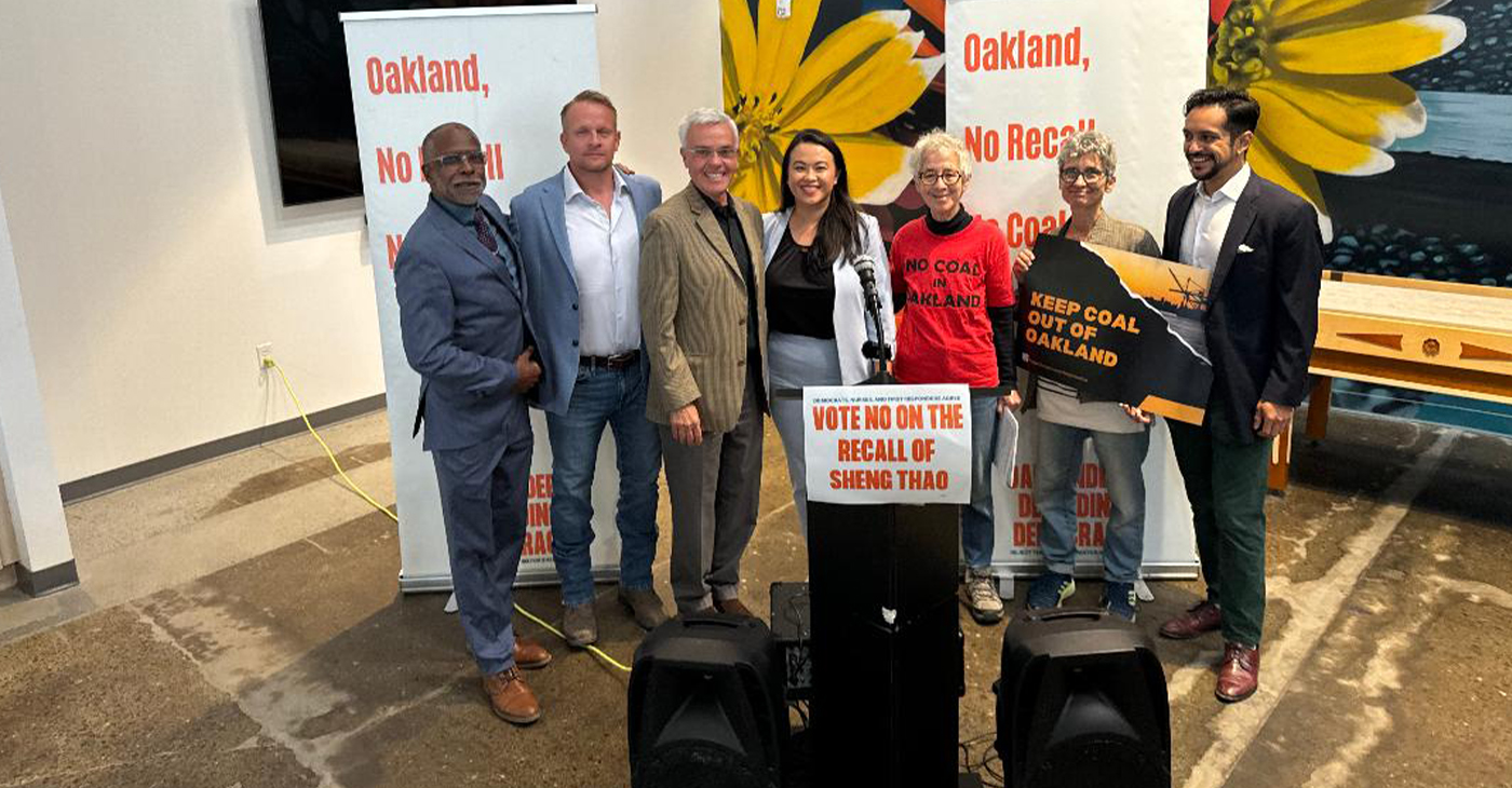 Members of Oaklanders Defending Democracy political action committee with Oakland Mayor Sheng Thao, center. Courtesy photo.