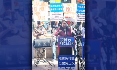 Oakland Mayor Sheng Thao spoke Tuesday, Oct. 15, at a unity rally to oppose the campaign to recall her two years into her four-year term. Photo by Ken Epstein.