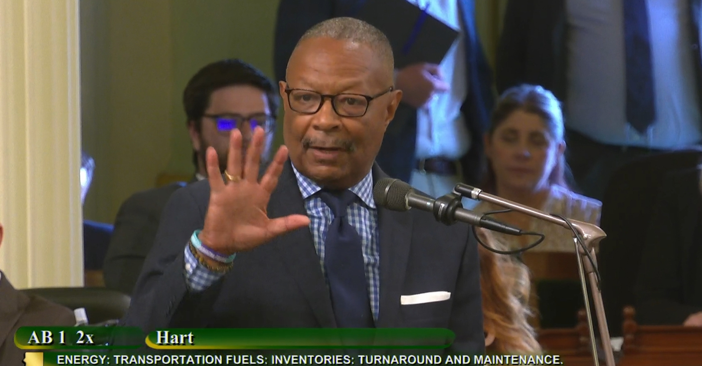 During the Special Session on Oct. 1, Asm. Reggie Jones-Sawyer (D-Los Angeles) tells his collegues that he learned that gas prices in South Los Angeles is much higher in the Colorado after recently visited the state. Screenshot.