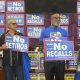 Some of the leaders who spoke at the Respect Our Vote – No Recalls!” mass meeting were (left to right): Elaine Peng, Mariano Contreras, Pastor Servant B.K. Woodson, and Stewart Chen. Photo by Ken Epstein.