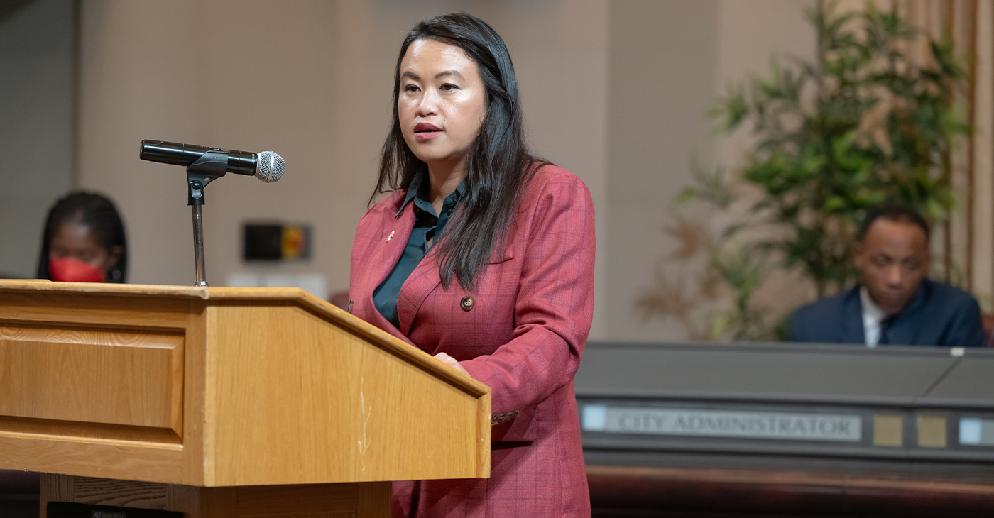 Mayor Sheng Thao delivered her State of the City address at a City Council meeting Tuesday evening where she celebrated all her accomplishments and improvements since her last city address. Photo courtesy of the mayor’s office.