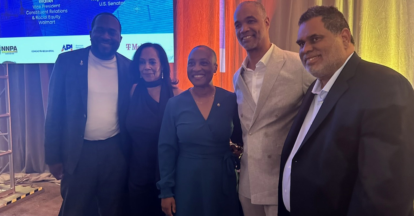 Members of the Black press met with Sen. Laphonza Butler (D-CA) last week. Left to right, they are; Southern California Observer News Group Publisher James Lucky, LA Focus Publisher Lisa Collins, Senator Butler, Sacramento Observer Publisher Larry Lee and Brian Townsend, precinct reporter.