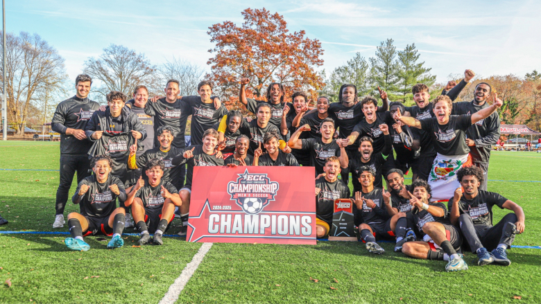 The University of the District of Columbia men’s soccer team celebrates after winning the East Coast Conference championship game on Nov. 17 (Courtesy photo)