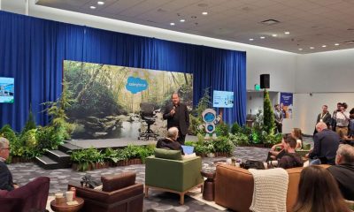 Salesforce CEO Marc Benioff addresses a group of media professionals at the Moscone Center hosting the annual Dreamforce Convention in downtown San Francisco.