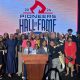 Honoree Lorenzo Hall of CSUEB's Men's Basketball Team 1986-1990 surrounded by his family at the CSUEB 2024 Pioneer Hall of Fame Gala at the Pioneer Gymnasium in Hayward, California. Photo Courtesy of Dr. LaQuitta Simms.