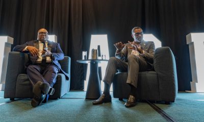 NAACP State Conference President Rick Callender (right) engages in a discussion on voter engagement and community advocacy with NAACP President and CEO Derrick Johnson during the 37th NAACP California-Hawaii State Convention in Los Angeles. Photo by Rich Woods.