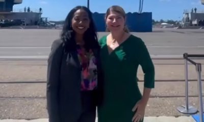 California State Controller Malia Cohen (left) attended the launch of the new all-electric mobile harbor crane system at the Port of San Diego. Cohen is pictured here with Assemblymember Tasha Boerner (D-Encinitas).