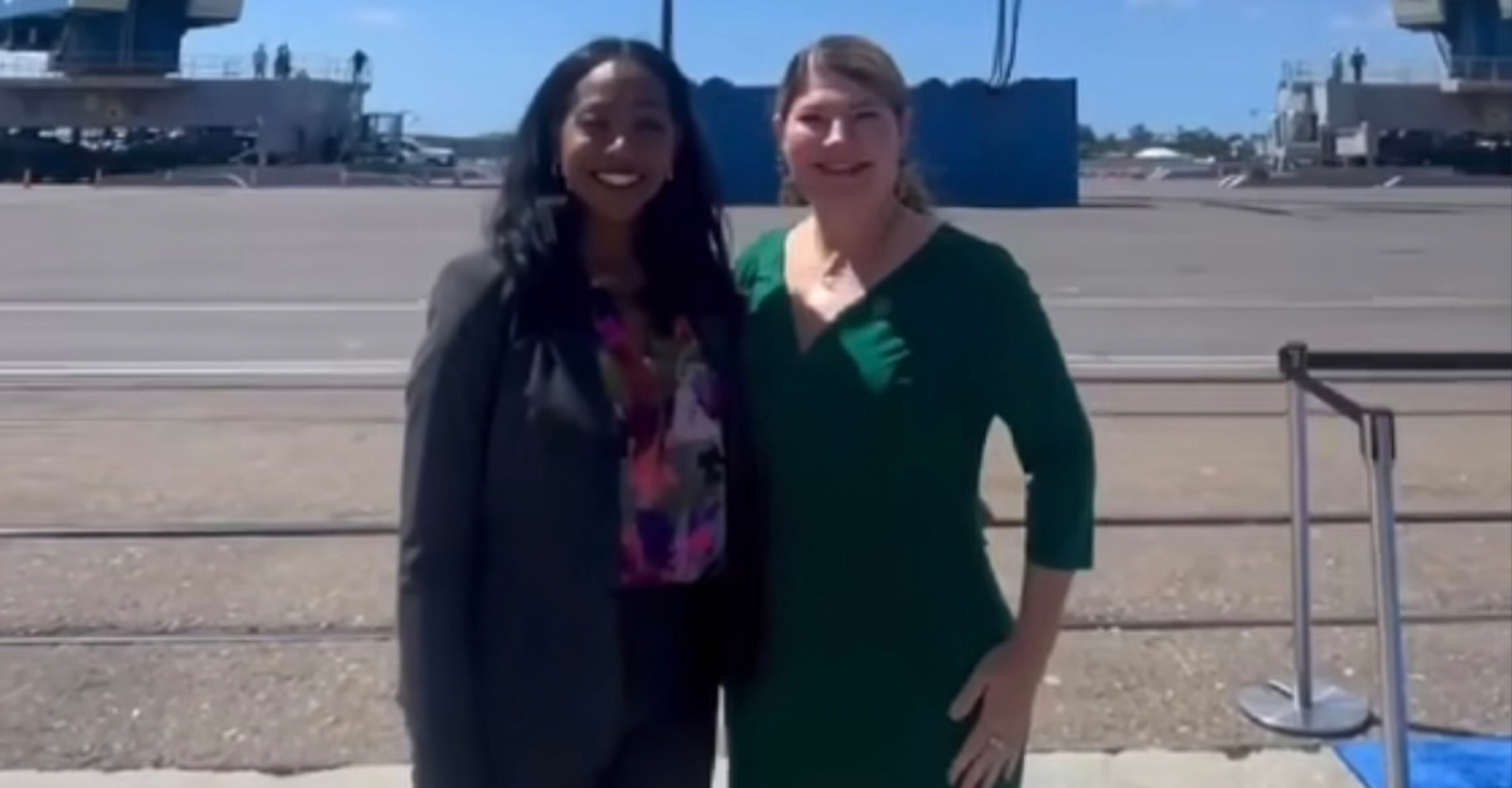 California State Controller Malia Cohen (left) attended the launch of the new all-electric mobile harbor crane system at the Port of San Diego. Cohen is pictured here with Assemblymember Tasha Boerner (D-Encinitas).