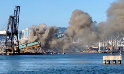 Criminal charges announced this week are related to the August 2023 scrap metal fire at Radius Recycling Inc., formerly Schnitzer Steel. Photo courtesy of Oaklandside.