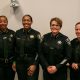 Women on law enforcement leadership at the Oakland PIC career fair included San Leandro Chief of Police Angela Averiett, City of Richmond Police Chief Bisa French, City of Napa Police Chief Jennifer Gonzales, BART Deputy Chief of Police Gina Galetti, and Jonni Redick, retired assistant chief of the California Highway Patrol. Photo by Carla Thomas.