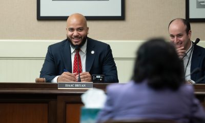 Asm. Isaac Bryan sharing a light moment while Dolores Huerta provides testimony June 11, 2024 (capitol photo)