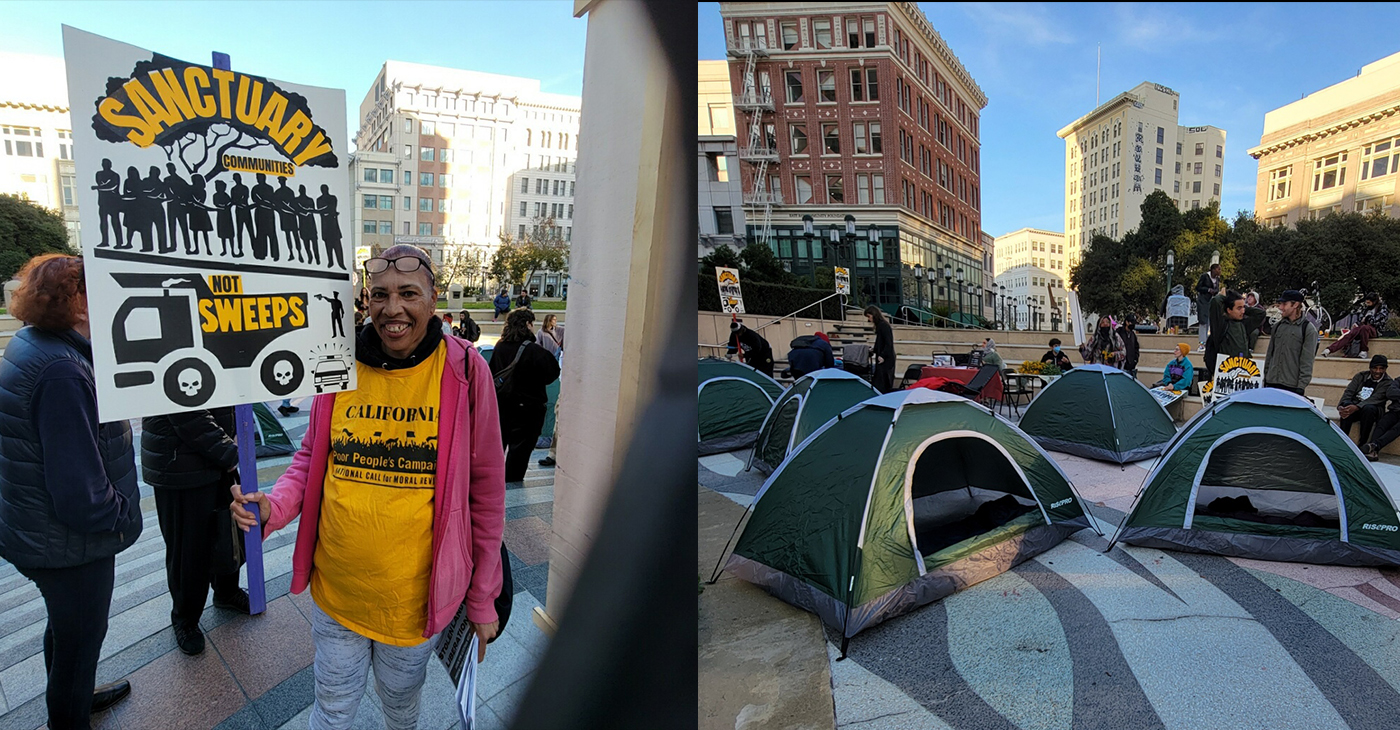 The California Poor People’s Campaign’s Victoria King erected encampments for unhoused Oaklanders. Victoria King and her committee erected these emergency tents to symbolize the needs of unhoused Oaklanders. Photos by Post Staff.