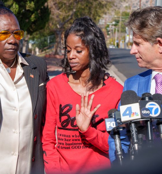 (Left to right) Civil Rights Attorney Caree Harper comforts the victim’s mother as she becomes emotional when describing the attacks on her son while her attorney Bradley C. Gage listens. Verdugo Hills High School on Thursday, Dec. 20, 2024, in Tujunga, CA. (Solomon O. Smith /for California Black Media)