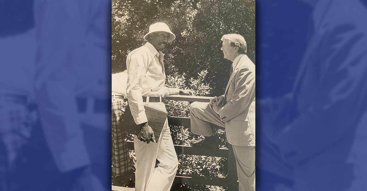 Virtual Murrell chats with Jimmy Carter two years before Carter was elected president in 1976. Courtesy photo.