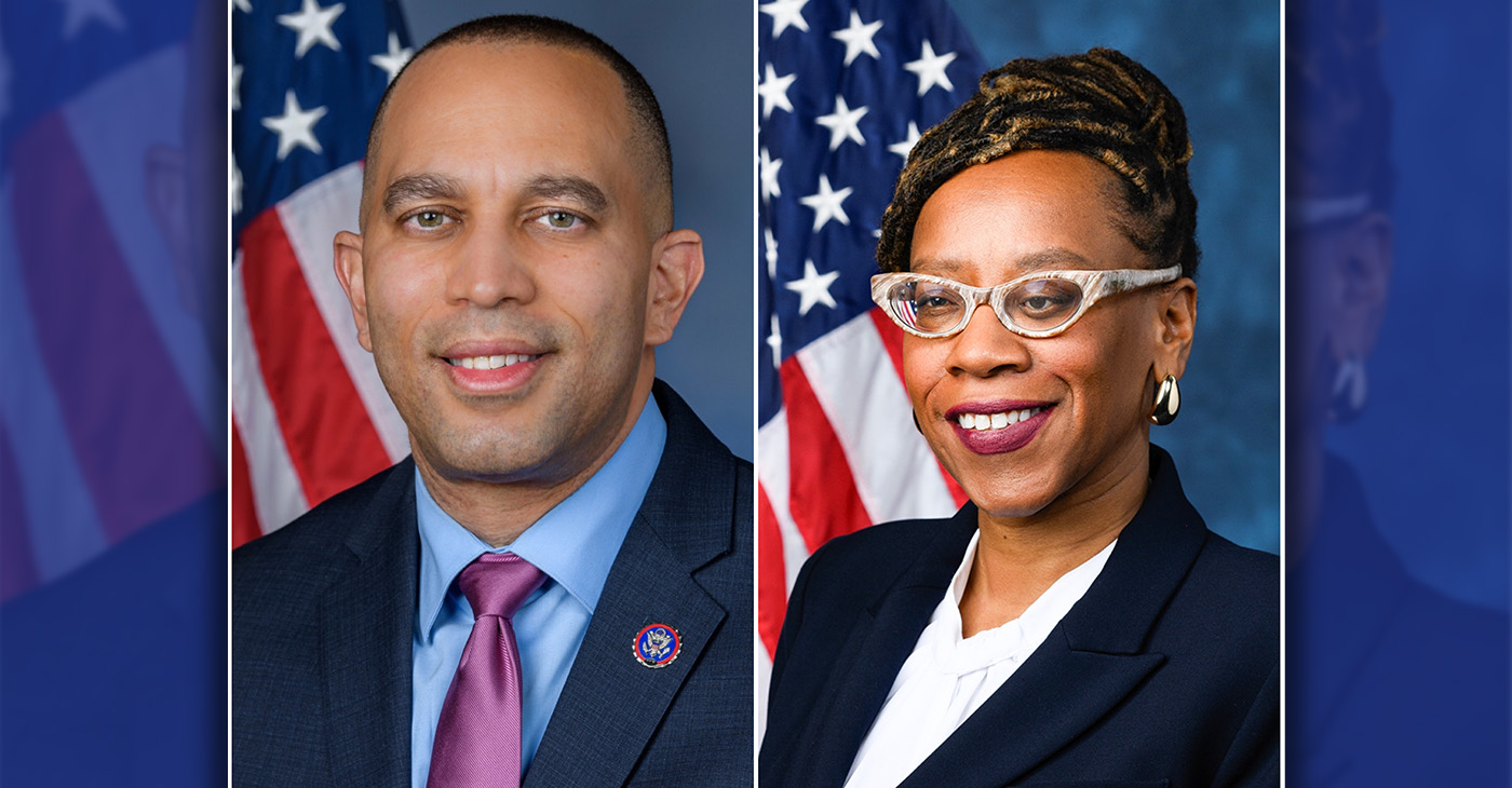 U.S. House Minority Leader Hakeem Jeffries (left) and Rep. Lateefah Simon (D-CA-12) (Right).