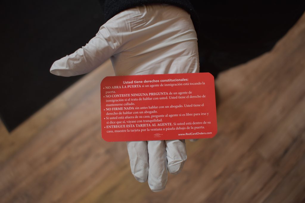 In the wake of Trump 2.0, organizations across the country are handing out “red cards” with the rights that immigrants should be aware of when encountering immigration officers. Photo by Magaly Muñoz.