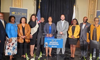 Pictured left to right: State Superintendent of Public Instruction Tony Thurmond, Assemblymember Lori Wilson (D-Suisun City), Assemblymember Mia Bonta (D-Alameda), Assemblymember Sade Elhawary (D-Los Angeles), Assemblymember Corey Jackson (D-Moreno Valley), Senator Akilah Weber (D-La Mesa), Assemblymember Issac Bryan (D-Ladera Heights), Assemblymember Rhodesia Ransom (D-Stockton), Assemblymember Mike Gipson (D-Carson), and Assemblymember Tina McKinnor (D-Inglewood). CBM photo by Antonio Ray Harvey.