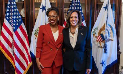 Rep. Lateefah Simon, left, and Vice President Kamala Harris in Harris’ office on Jan. 7. Courtesy photo.