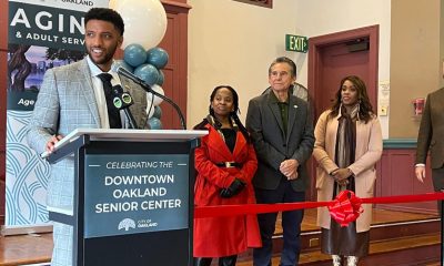 Oakland Mayor Kevin Jenkins speaks as councilmembers Carroll Fife, Noel Gallo, Assistant City Administrator Latonda Simmons and Oakland Public Works Director Josh Rowan look on. Photo courtesy the City of Oakland.