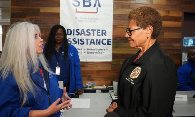 Mayor Karen Bass and a representative from the SBA who is offering advice to businessowners impacted by the fires. Photo courtesy of Mayor Bass’s Facebook page.