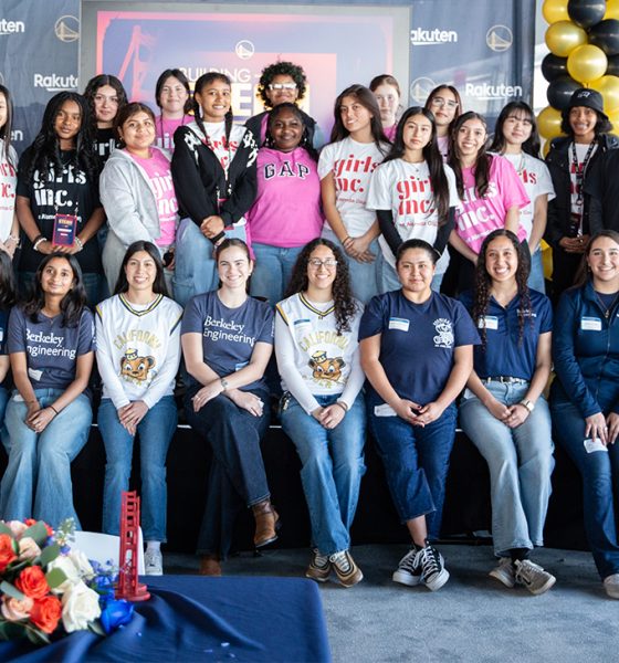 Front Row: UC Berkeley Steel Bridge Team Back Row: Girls, Inc. Participants. Photo courtesy of the Golden State Warriors.