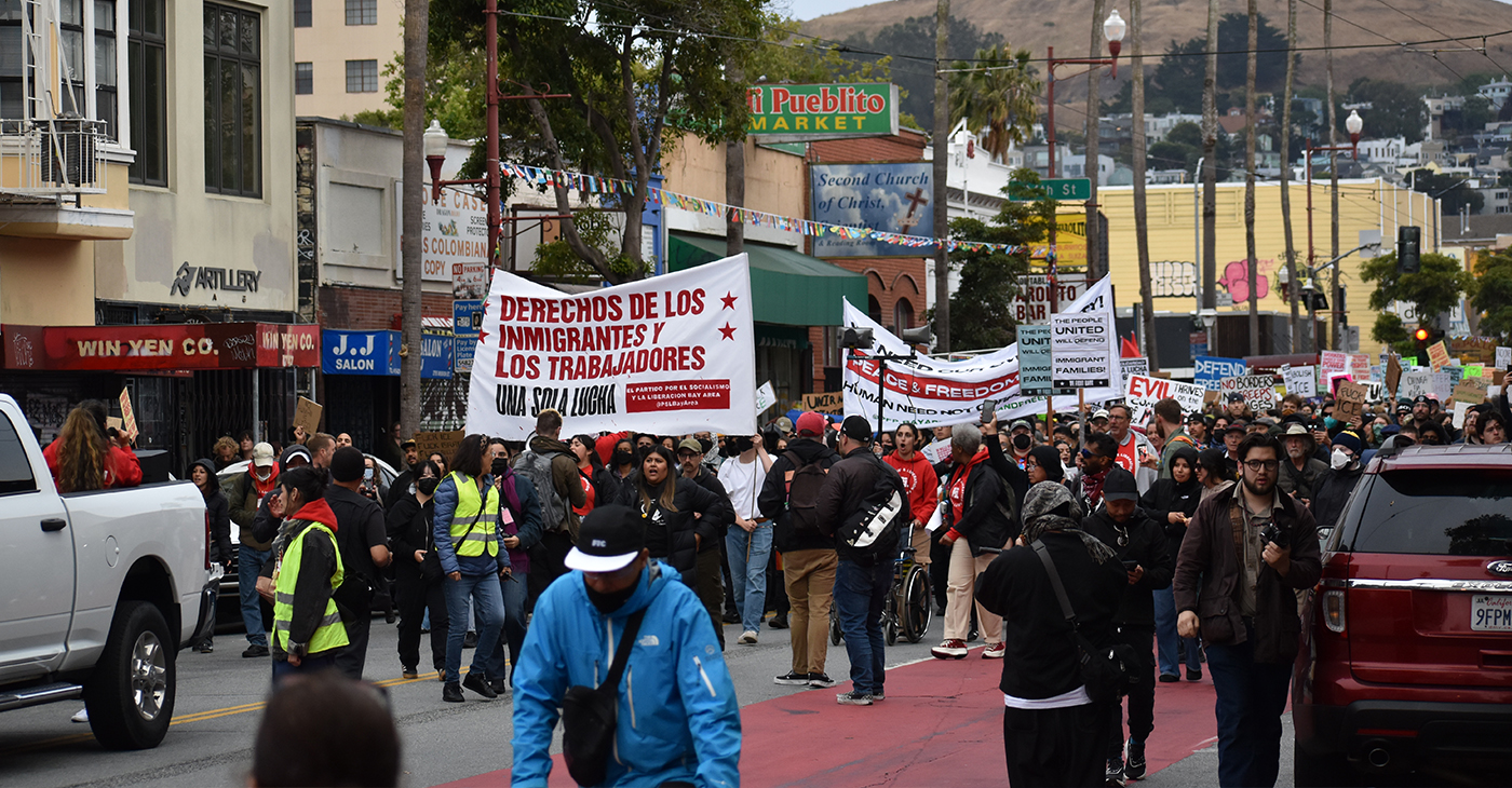 Protestors walking the streets of San Francisco’s Mission District. Thousands of people walked in a protest against the increased immigration raids across the country and unrest in Los Angeles. Photo by Magaly Muñoz