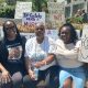 Outside Attorney General Rob Bonta's office, Kathryn Wade of Antioch, Malad Baldwin's mother, Jalani Lovett’s sister, Yvette Martin, Jalani Lovett’s mother, activist Terry Lovett, and an unnamed supporter protest violence across California and demand justice for Jalani Lovett. Photo courtesy of Carla Thomas.