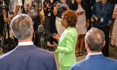 Congresswoman Maxine Waters speaks to the media following the press conference, Aug. 14. CBM photo by Maxim Elramsisy.
