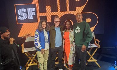 At the inaugural SF Hip Hop festival at The Midway in San Francisco panelists X.Eyee, CEO of Malo Santo and senior advisor for UC Berkeley’s AI Policy, Sean Kantrowitz, director of media and content @Will.I.A.’s FYI, Julie Wenah, chairwoman of the Digital Civil Rights Coalition, and Adisa Banjoko, of 64 Blocks and Bishop Chronicles podcast pose together. Photo by Carla Thomas.