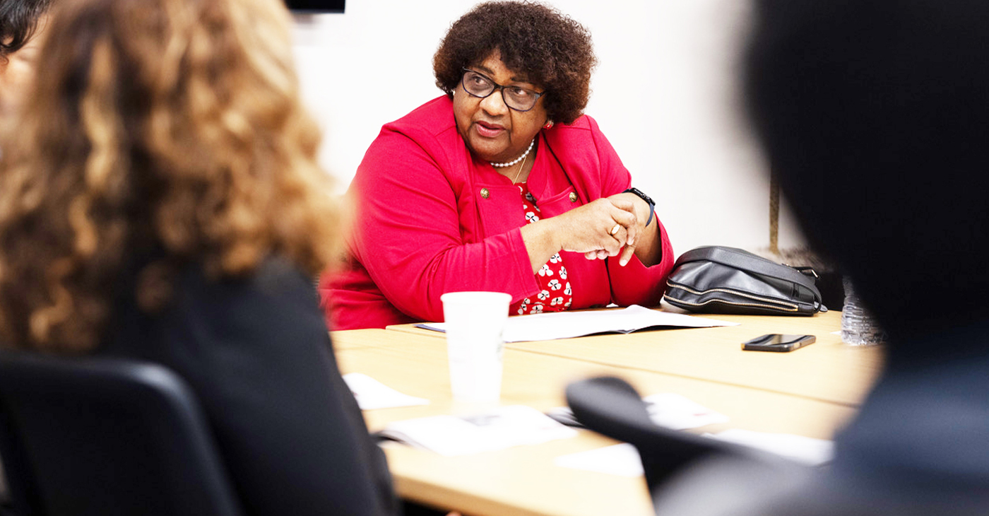 Secretary of State Shirley Weber speaks with CBM media partners about voting rights, May 19, 2025, in Sacramento, CA. CBM photo by LC Photography.